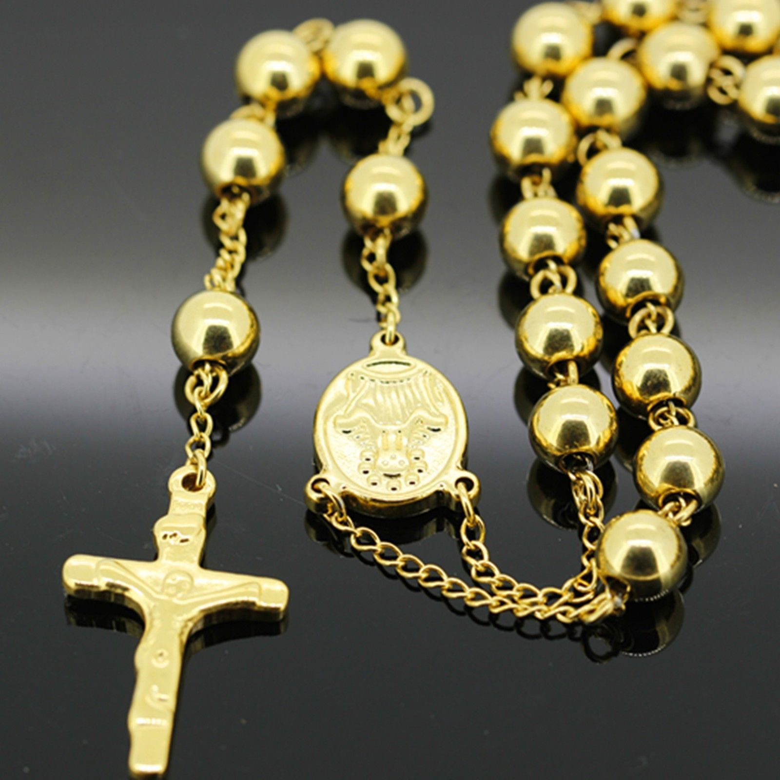 4mm/6mm/8mm guldfast pärla rostfritt stål Jesus korsa radbandhalsband mode