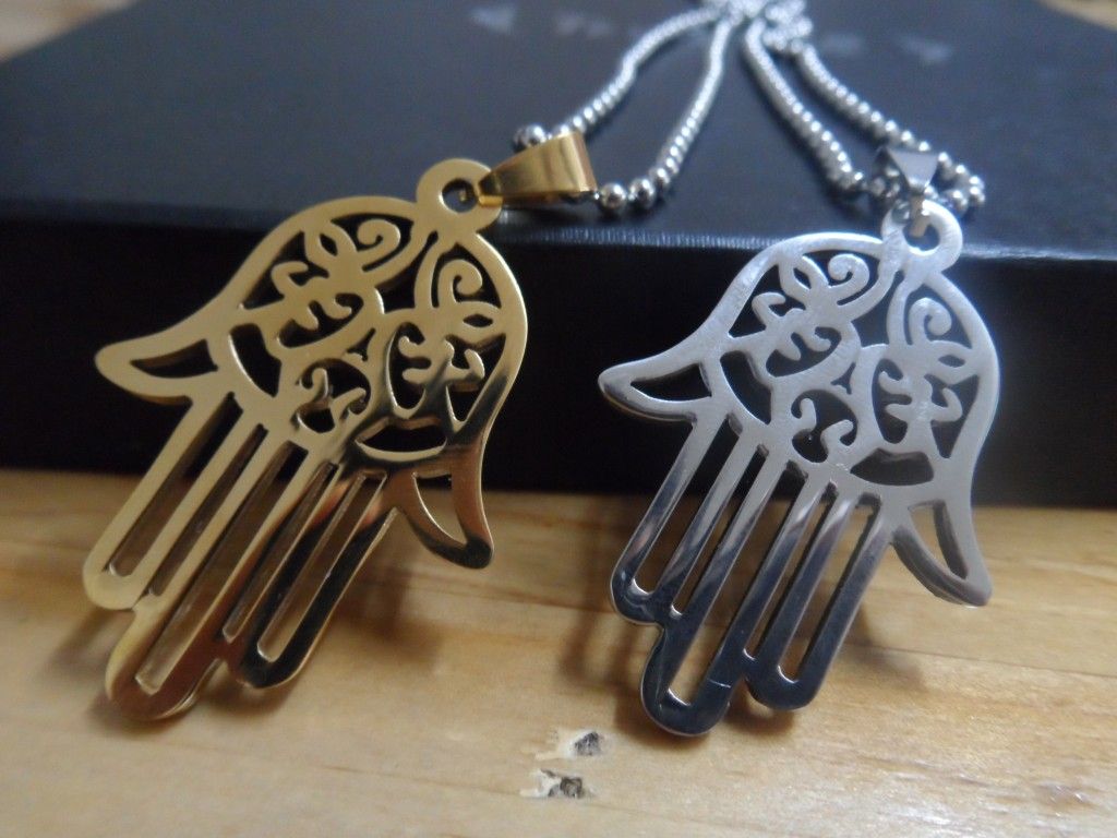 Silver/guld rostfritt stål öppen hamsa handhänge halsband charm lycka till för Xmas gåvor smycken