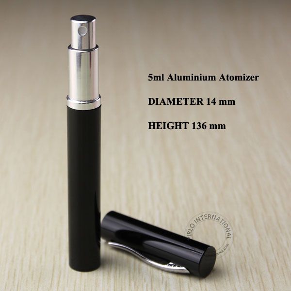 

New 5ml Black aluminium+glass perfume bottle liquid atomizer spray bottle hydrating pen design perfume bottle container 5pcs/lot