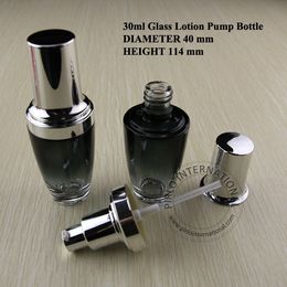 30ml Travel Black Glass Perfume Bottle With Lotion Pump Spray Refillable Glass Fragrance Bottle Cosmetic Container 50pcs/lot