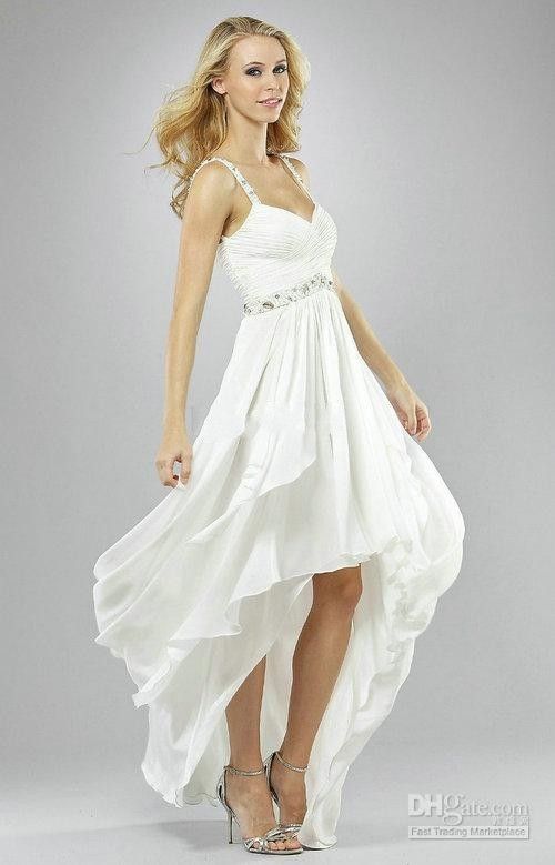 Short Front Long Back Beach Wedding Dresses V-Neck Chiffon Beaded Strap Ruched Gown Full-Length