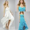 Short Front Long Back Beach Wedding Dresses V-Neck Chiffon Beaded Strap Ruched Gown Full-Length