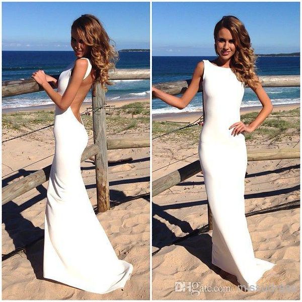 

Simple beach wedding dre e crew neck full length backle atin ea ide brdial gown cu tom made 2015