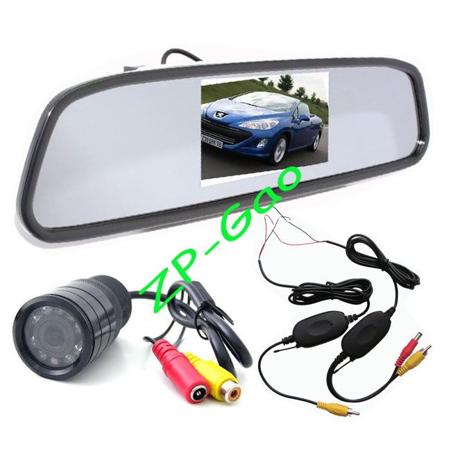 Wireless 9 IR LED Reversing Camera Car Rear View Kit Waterproof + 4.3" LCD Mirror Monitor-image-203781671