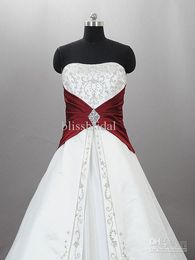 Junoesque Strapless Satin Embroidery Red And White Wedding Dresses Zuhair Murad Lace Up With Sweep Train Bridal Wedding Gowns Cust242Z