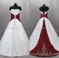 Junon bretelles broderie satin rouge et blanc mariage robes Zuhair Murad lacées avec balayage train Robes de mariée Custom Made
