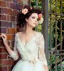 High Quality Vintage Short Wedding Dresses VNeck 34 Sleeve Flower Sash Lace Tulle Tea Length ALine Bridal Gowns Custom Made1386636