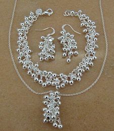 Hot New Fashion jewelry hot 925 sterling silver grape necklace&earring&bracelet jewelry set 925 Jewelry Sets 1019