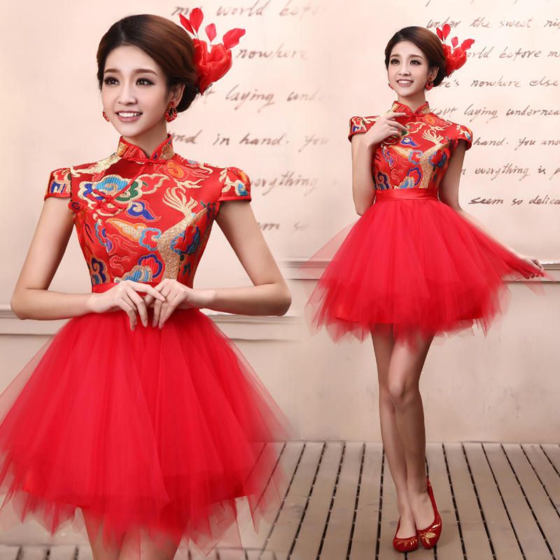 Fast Shipping Chinese Style Dargon Embroider Wedding Dress High Waist