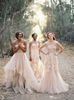 2019 beautiful light pink Vintage Lace Appliqued Wedding Dresses Sexy V-Neck Sheer Back A-Line wedding gowns Court Train Tulle Bri235w