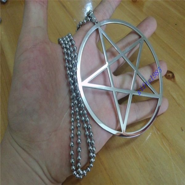 

4inch pendant tall Super large stainless steel pentacle Gothic pendant ball necklace 32inch length Hip Hop Knight shipping free