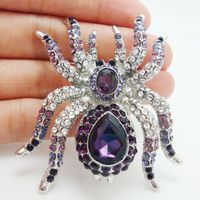 Wholesale- Free shipping Classic Vintage Halloween Spider Insects Brooch Pin Purple Rhinestone Crystals