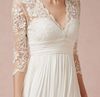 2019 s 34 Lace Sleeve Short Beach Wedding Dresses VNeck Ruffles Knee Length Empire Chiffon Bridal Gowns Custom Made2794014