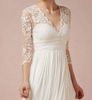 2019 s 34 Lace Sleeve Short Beach Wedding Dresses VNeck Ruffles Knee Length Empire Chiffon Bridal Gowns Custom Made2794014