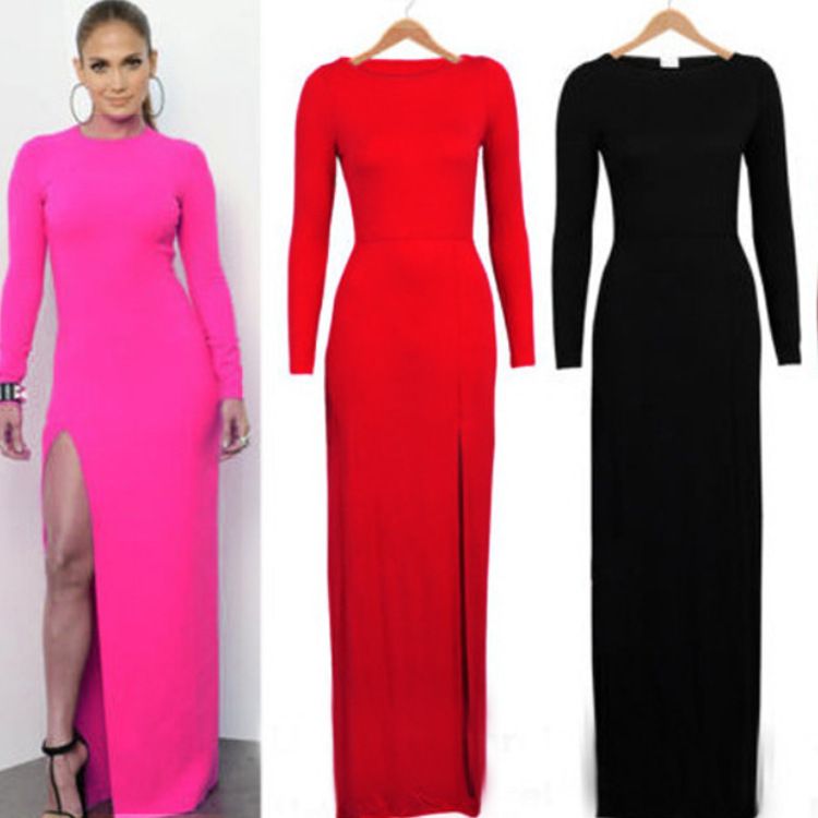 Sexy Pary Long Dresses For Women Long Sleeve Slim Fit Bodycon Plus Size ...