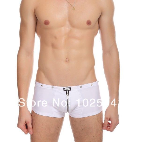 Sexy Leather Stud Faux Zipper Open Crotch Underwear Man Boyshort Male