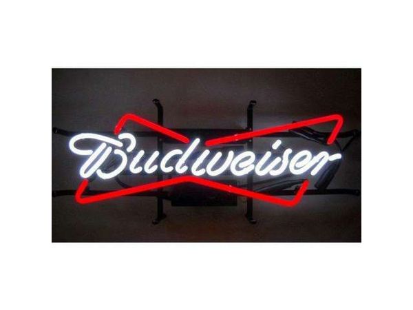 

New Budweiser Glass Neon Sign Light Bar Pub Beer Disco Night Bar Residential Red White 19"X12"