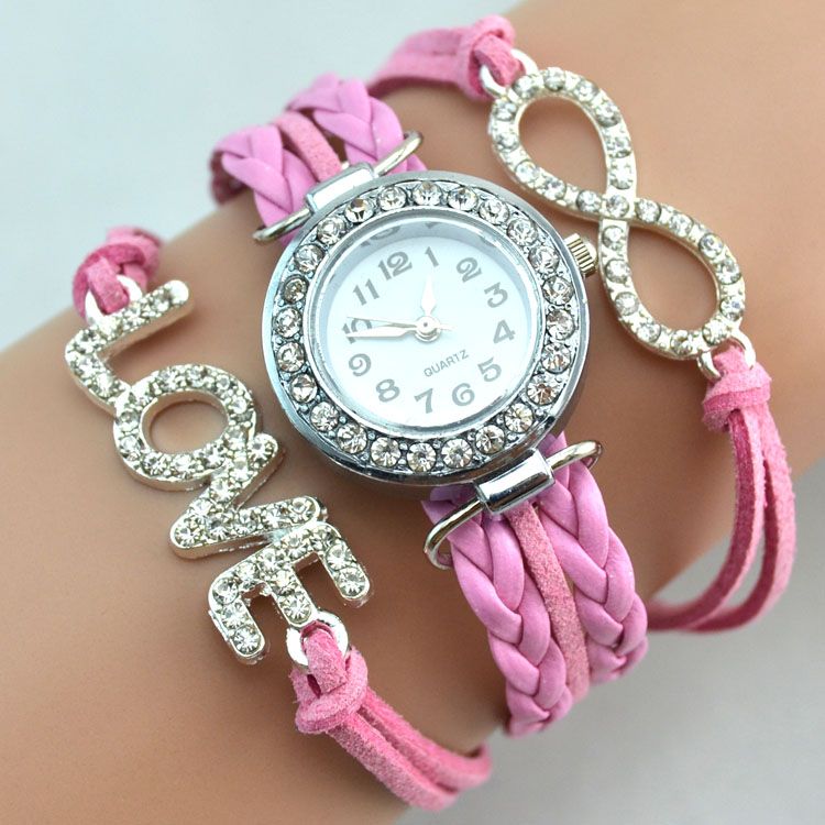 Infinity Watches Weave Leather Wrist Watches Charm Bracelet Watches