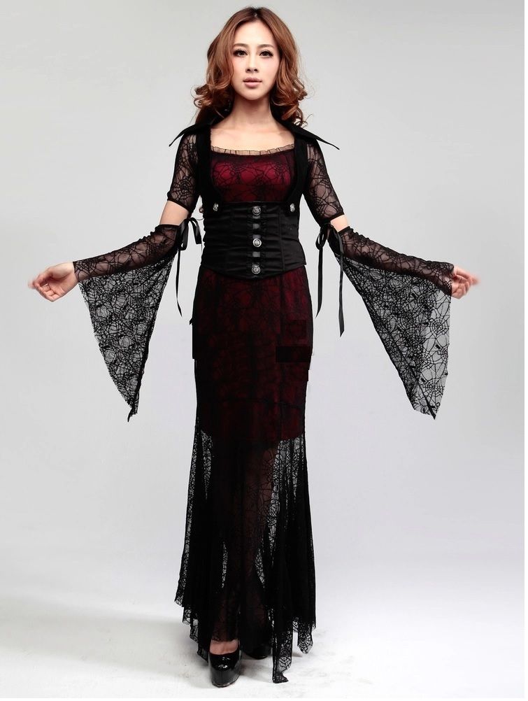 Witch Gothic Banshee Queen Spider Black Vampire Dress Sexy Devils Lady