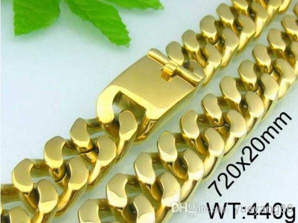 Gave husband anniversary gift huge 595g Weight 20mm Men's Stainless Steel Cuban Chain Necklace & Bracelet Set Gold