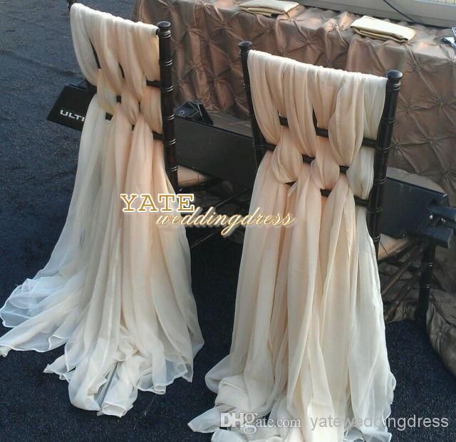 Gorgeous Chiffon Ruffles Chair Sash 60 stycken / set 2014 Bröllopsdekorationer Årsdag Party Bankett Tillbehör På lager