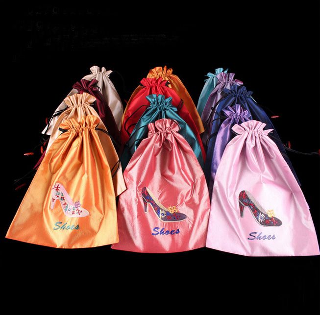 Embroidered Shoe Case Shoes Cover Shoe Pouch Mix Color Silk Drawstring