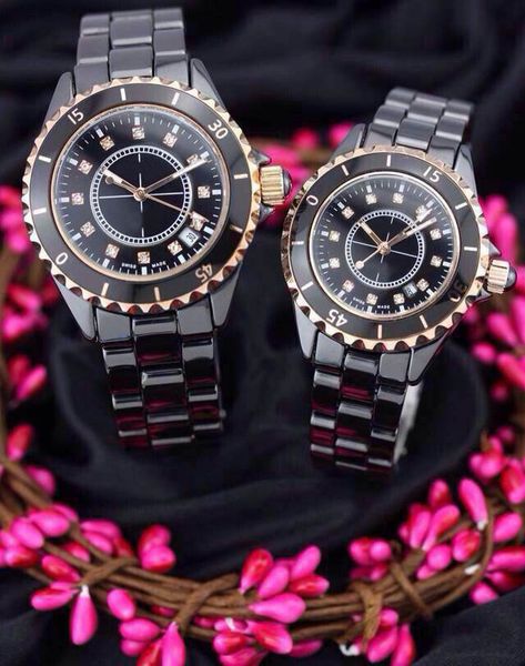 

Роскошные Женские Часы Леди Розовое Золото Черный Керамический Кварцевые Алмазн