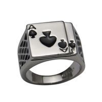 2014 Hotsale Cool Męska Biżuteria Chunky 18k Białe Pozłacane Czarne Enamel Spades Poker Ring Men