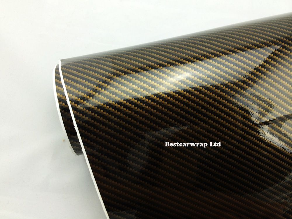 Gold 2D Gloss Carbon Fiber Vinyl Wrap Carbon Fiber Film For Car Wrap Vehicle Wrap Sticker Air bubble Free size:1.52x30m/Roll 