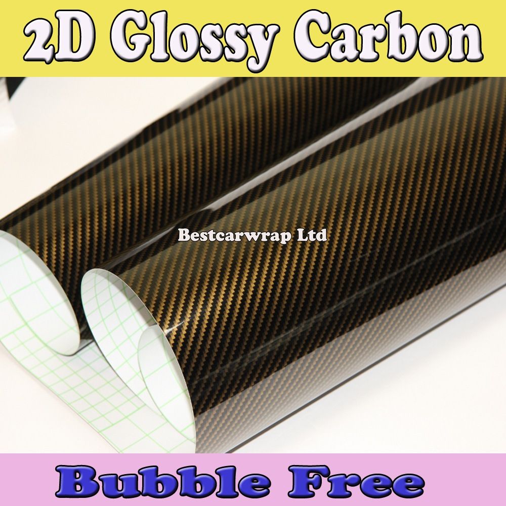 2019 Gold 2D Gloss Carbon Fiber Vinyl Wrap Carbon Fiber Film For Car ...