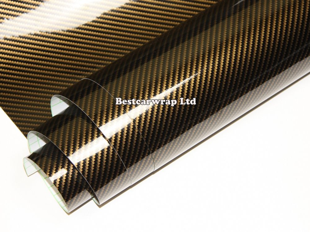 Gold 2D Gloss Carbon Fiber Vinyl Wrap Carbon Fiber Film för Car Wrap Vehicle Wrap Sticker Air Bubble Free Size: 1.52x30M/Roll Free Frakt