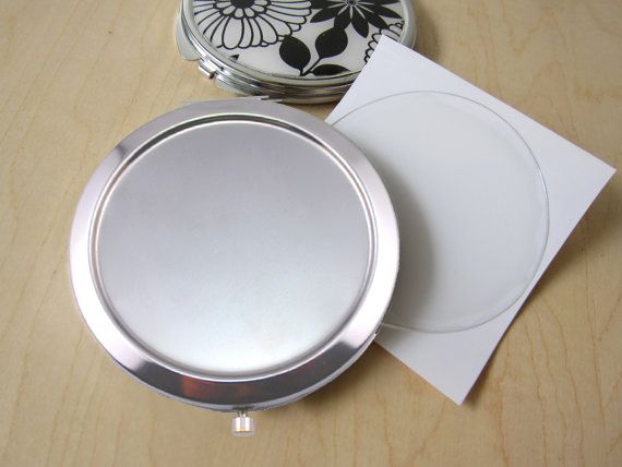 Espejo compacto de metal en blanco con pegatinas de epoxi DIY Maquillaje de bolsillo espejo de vidrio