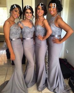Cheap Dark Grey Mermaid Bridesmaid Dresses Sparkly Beaded Top Country Maid of Honor Wedding Guest Gowns Formal Prom Party Dress BO6556