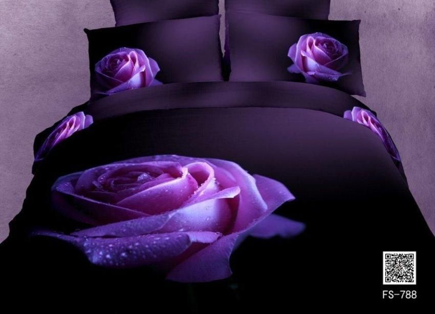 3d Deep Purple Rose Floral Flower Wedding Bedding Comforter Set