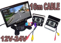 12V-24V Car Rear View Kit 2x Reversing Backup Parking Night vision Camera + 7" LCD Monitor for Bus Truck (free 2 x 10m video cable)