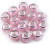 Mix Color Charms 14mm Glass 925 Stering Silver Plated Core Pink Silk Ribbon Big Hole Loose Beads fit European Jewelry Braclet Char274p