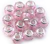 Mix Color Charms 14mm Glass 925 Stering Silver Plated Core Pink Silk Ribbon Big Hole Loose Beads fit European Jewelry Braclet Charms DIY