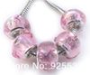 Mix Color Charms 14mm Glass 925 Stering Silver Plated Core Pink Silk Ribbon Big Hole Loose Beads fit European Jewelry Braclet Char274p
