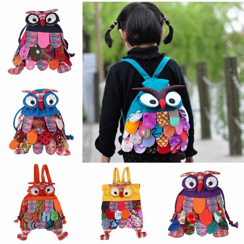 Owl Pattern Backpacks Children Bag Handmade Colorful Double Shoulder