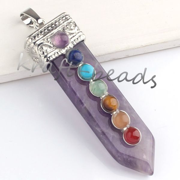 

10pc natural ilver plated amethy t cry tal gem word taper healing chakra pendant charm jewelry fit necklace