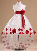 Wholesale High Low Flower Girl Dresses For Weddings V neck Sleeveless Rose Appliques Sash White Girls Pageant Dress Petals Kids Formal Wear
