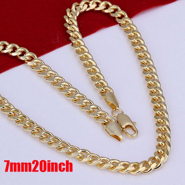 2019 24K Gold Plated 7mm Curb Chains Men'S Necklace Gold Necklace High ...
