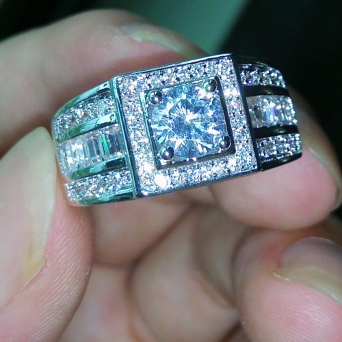 Size 7/8/9/10/11/12/13 Stunning Fashion Jewelry Men Topaz 10KT White Gold Filled Wedding Gemstones Band Male Finger Ring for love gift