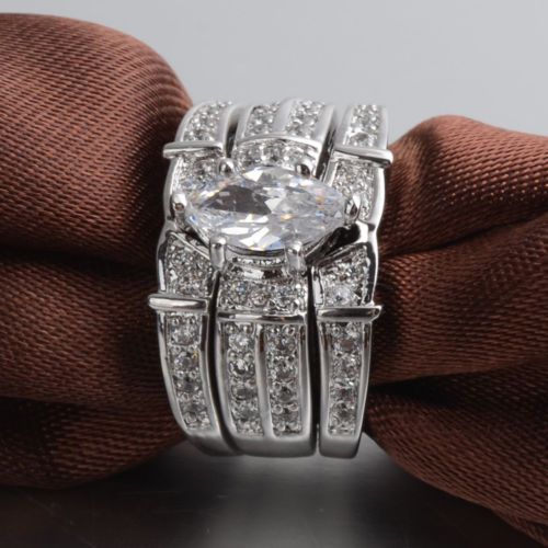 

Size 6/7/8/9/10 Fashion jewelry Nice Lover Marquise Cut Topaz 14KT White Gold Filled GF 3 rings Wedding Band Ring Set for love gift