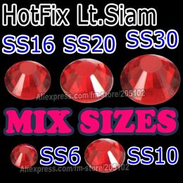 Смешайте 5 размеров 1200pcs / Lot, lt. Siam Красный SS6 SS10 SS16 SS20 Ss30 исправление стразы, FlatBack DMC горячий исправить блестит кристаллы камни