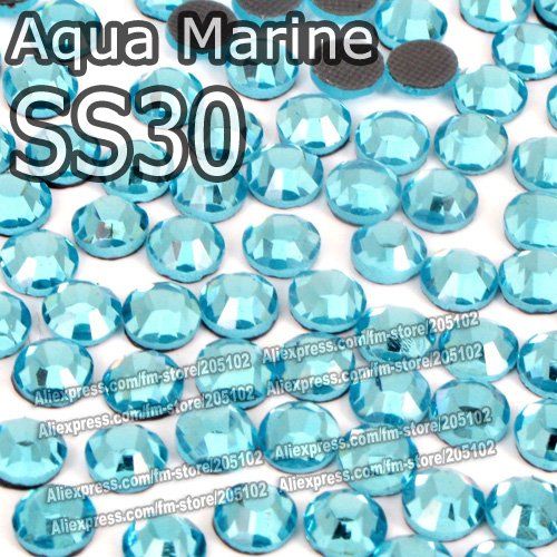 SS30 6,4–6,6 mm, 288 Stück/Beutel Aqua Marine DMC HotFix FlatBack-Strasssteine, maschinengeschnittene Kristallsteine zum Aufbügeln auf Kleidungsstücken, Glitzer