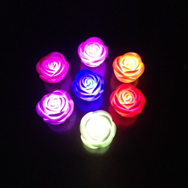 200 PÇS / LOTE Mutável Cor LED Rose Flor Vela luzes sem chama sem chama rosas amor lâmpada bateria livre com caixa de varejo