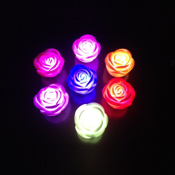 Changeable Color LED Rose Flower Candle lights smokeless flameless roses love lamp free battery with retail box