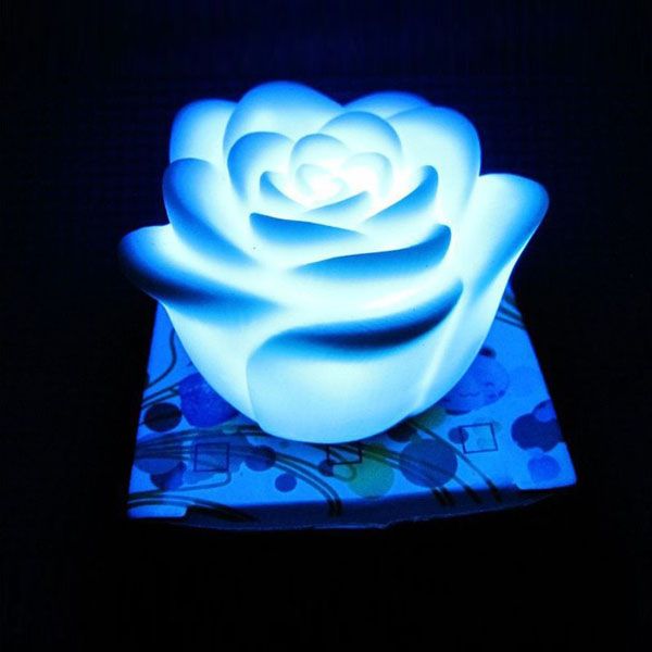 Changeable Color LED Rose Flower Candle lights smokeless flameless roses love lamp free battery with retail box