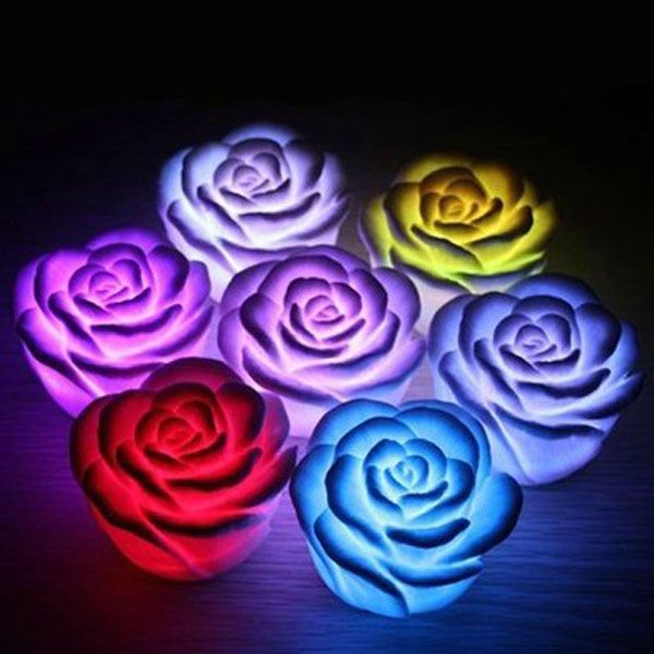 200 PÇS / LOTE Mutável Cor LED Rose Flor Vela luzes sem chama sem chama rosas amor lâmpada bateria livre com caixa de varejo